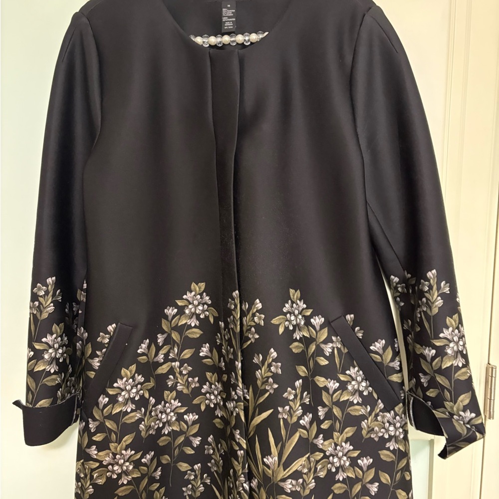Alfani Black Trench Coat with Floral Hem